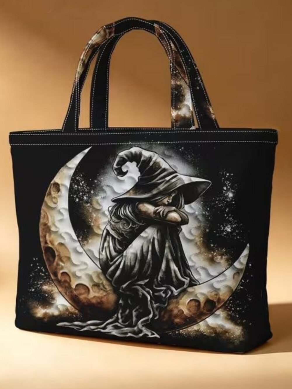 QUILTED CRESCENT MOON WITCH TOTE